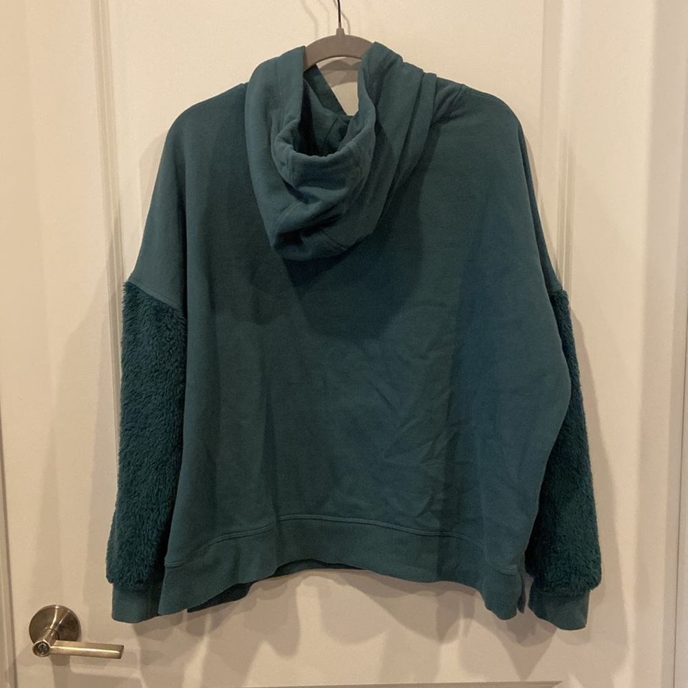 Calvin Klein Teal Hoodie with Fuzzy Sleeves - Picture 5 of 7